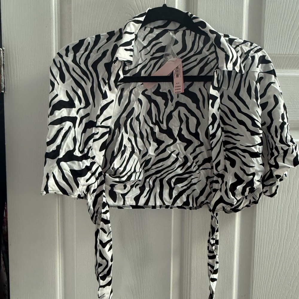 Victoria's Secret Black and White Zebra Print Button Down Shirt